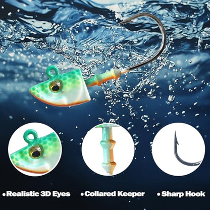 Swimbait Jig Head Swimbait Jigs with 3D Eyes Minnow Jig Heads for Fishing Saltwater 10 pcs/Set - size: 3/8oz