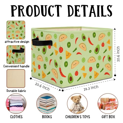 Green Mexican Taco Avocado Storage Bins Box with Handles, Chili Nacho Mexican Food Laundry Basket Hamper Collapsible Clothes Toys Organizer for Home Kitchen Kids Room Playroom - color: Taco Avocado