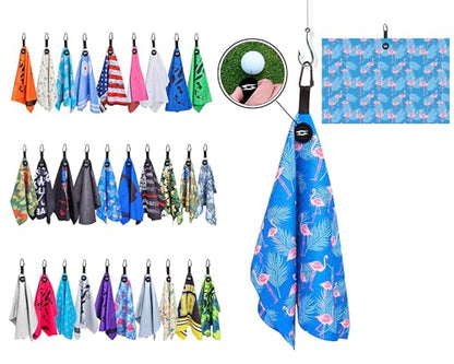Magnetic Microfiber Waffle Golf Towel – Large 16"x24" Clean Golf Club Ball Magnet Clip to Hang on Bag Cart Strong Premium Strength Ultra Absorbent Gear Blue Men (Flamingo Blue Palms) - color: Flamingo Blue Palms