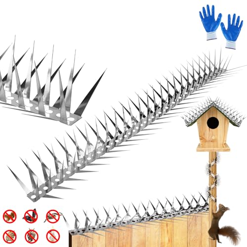 Bird Spikes 32 FT Anti Climb Spikes Stainless Steel Bird Squirrel Deterrent | Acts as squirrel baffles for bird feeders, stops squirrels stealing bird food - size: 32 FT