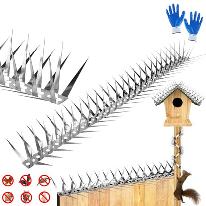 Bird Spikes 65 FT Anti Climb Spikes Stainless Steel Bird Squirrel Deterrent | Acts as squirrel baffles for bird feeders, stops squirrels stealing bird food - size: 65 FT
