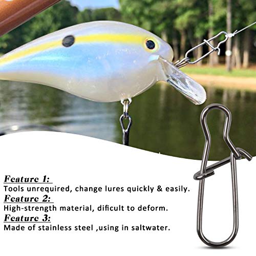 120pcs Fishing Duo Lock Snaps,Strong Nice Snap Swivel Stainless Steel Lure Hook Connector Fishing Tackle for Freshwater Saltwater,Test 26LB-220LB - size: 2#-55LB-120PCS
