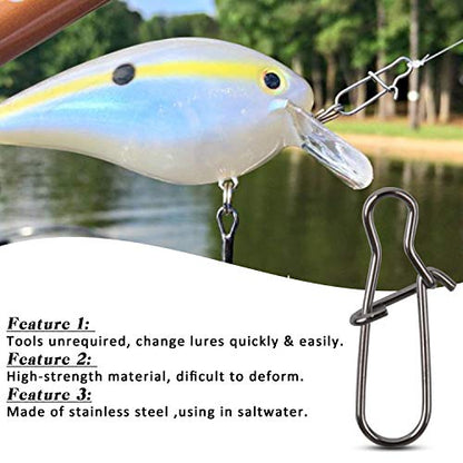 120pcs Fishing Duo Lock Snaps,Strong Nice Snap Swivel Stainless Steel Lure Hook Connector Fishing Tackle for Freshwater Saltwater,Test 26LB-220LB - size: 8#-220LB-120PCS