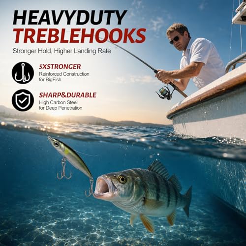 Fishing Treble Hooks 50PCS, 5X Strong High Carbon Steel, Ultra Sharp Barbed Round Bend, Rustproof Replacement Hooks for Bass Trout, Saltwater & Freshwater, Sizes #6#4#2 - size: #4 * 50PCS