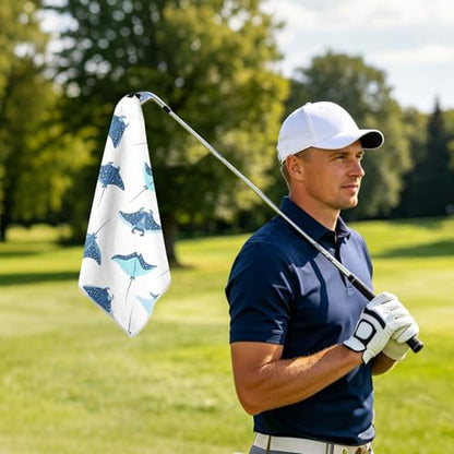Fish White Pattern Magnetic Golf Towel for Golf Bags Microfiber Golf Accessories for Men Women with Carabiner Clip Attaches to Clubs and Carts, 17.7"x17.7"