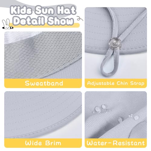 ZOORON Outdoor Kids Sun Hat with Neck Flap UPF 50+ Sun Protection Fishing Hat Wide Brim Summer Kids Beach Hats for Girls Boys - color: 1pack-grey