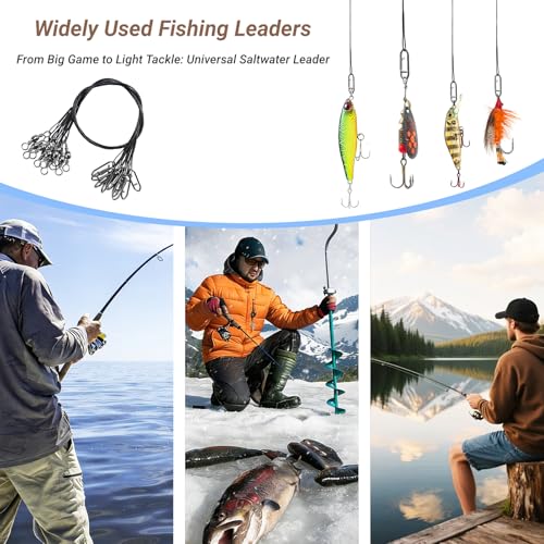 QISHUO Stainless Steel Fishing Leaders Strength Rigs Saltwater Fishing Leader Heavy Snap Lure Wire Leaders Line Black Nickel - size: Size #1 (5.9in-20lb) 50pcs