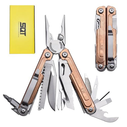SQT2048-C 20-in-1 Multitool Pliers, Stainless Steel Multi Tool with Safety Lock, Pocket Clip, Foldable EDC Tool for Outdoor Camping Hiking Fishing Repair,Gift for Men, Rose Gold - style: SQT2048-C