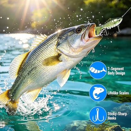 Slow Sinking Fishing Lures, 5Pcs Multi-Jointed Swim Baits for Freshwater & Saltwater, 7/8 Segmented Hard Lures, Heavy-Duty Fiber Jointed Glide Baits for Bass Musky Trout Crappie Pike