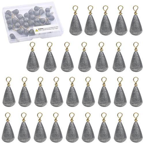 Fishing Weights Sinkers,15/30pcs Bass Casting Weights Bell Sinkers Fishing Weights Drop Shot Catfish Sinkers with Brass Swivel for Saltwater Freshwater - size: 3/16oz-30pcs