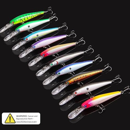 10pcs Fishing Lures Kit Minnow Hard Baits Deep Diving Crankbait Jerkbait Swimbait Lifelike Walleye Fishing Lures Trolling Lures for Bass Trout Pike Catfish Saltwater Freshwater