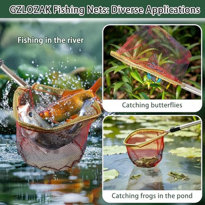 Fishing Nets, 58-94" Fishing Landing Net Telescoping for Riverbank Fishing Shrimp catching and Debris Removal Fishing Net Foldable