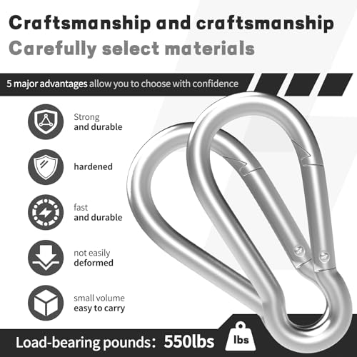 Carabiner, Heavy Duty Galvanized Steel Spring Snap Hook Carabiner Clips with 260LBS Holding Capacity, Ideal for Outdoor, Hammock, Swing and Travel (M6 2.35Inch, 10PCS) - size: 10PCS-M6, style: Silver