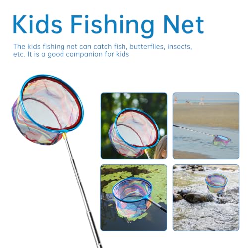 2 Packs Retractable Fishing Net Lightweight Landing Net for Youth Telescopic Fish Butterfly Catching Net for Outdoor Activities - color: Black+Blue