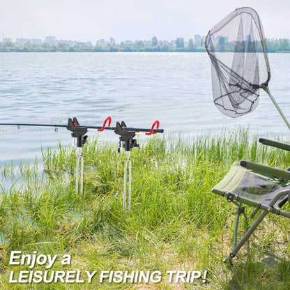 Lenwen 4 Pieces Fishing Rod Holders for Bank Fishing Upgraded Stainless Steel Fishing Pole Holders 360 Degree Adjustable Fishing Rod Stand for Men Father Beach Fishing Equipment Birthday Gift