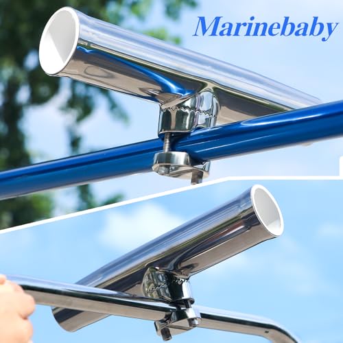 2PCS Tournament Style Boat Fishing Rod Holders, 316 Stainless Steel Clamp on 7/8" to 1" Rail, 360 Adjustable Fishing Rod Holder