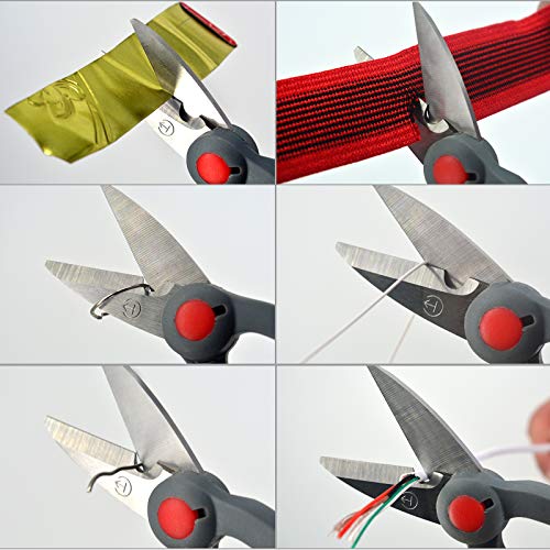 BXIO Fishing Scissors with Fishing Lanyard and Nylon Sheath, Braided Line Tools, Heavy Duty Anti-Slip Fiber Cable Cutter, Stainless Steel Fishing Pliers Scissors with Grinding Hook Tool - color: Grey Red