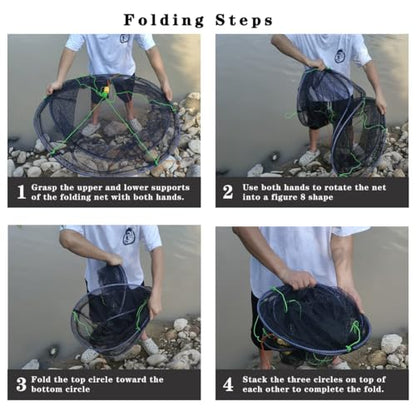 Drasry Fishing Net Trap for Crayfish Crab Bait Minnow Shrimp Foldable Fish Crawdad Lobsters Cast Net Collapsible - size: 39.4 * 31.5 in(100 * 80 CM), style: Large Open - Rubber Coated 10*6 Mm Mesh