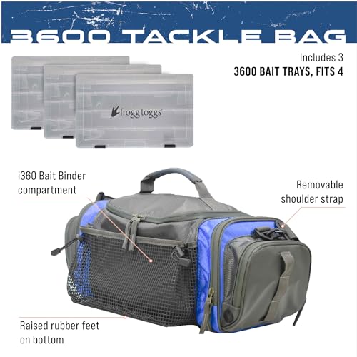 FROGG TOGGS Heavy Duty Fishing Tackle Duffle Bag, Includes Bait Trays - color: Blue, style: 3600