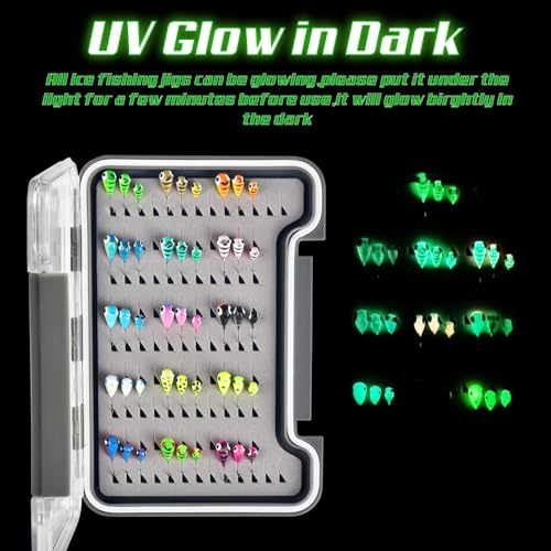 Tungsten Ice Fishing Jigs Kit - 15/21/45pcs Effective Glow Lures for Crappie, Panfish, Walleye - color: Colorful (45pcs)