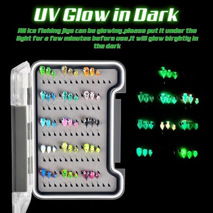 Tungsten Ice Fishing Jigs Kit - 15/21/45pcs Effective Glow Lures for Crappie, Panfish, Walleye - color: Colorful (45pcs)
