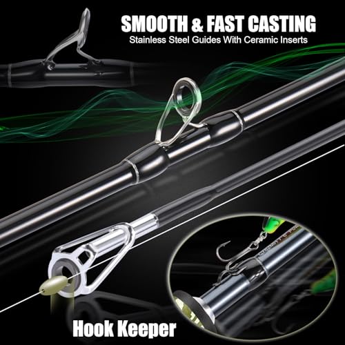 Sougayilang Baitcaster Combo, 30Ton+24Ton Graphite 2-Piece Blanks Casting Fishing Rod,SuperPolymer Handle,“S” Style Hook Keeper with Camo Baitcasting Reel - color: Camo 762-Left Hand