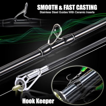 Sougayilang Baitcaster Combo, 30Ton+24Ton Graphite 2-Piece Blanks Casting Fishing Rod,SuperPolymer Handle,“S” Style Hook Keeper with Camo Baitcasting Reel - color: Camo 762-Left Hand