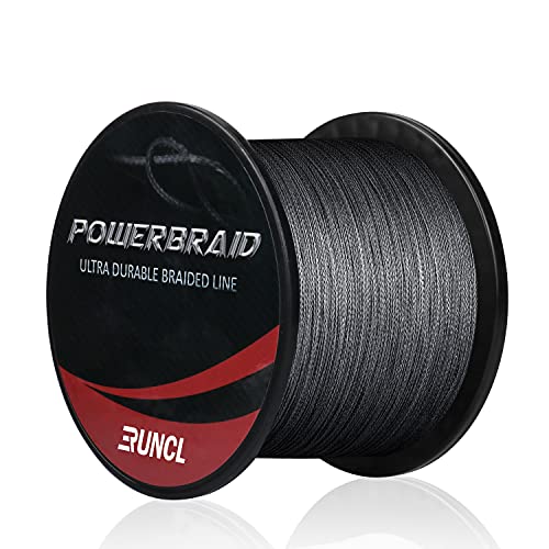RUNCL PowerBraid Fishing Line 4/8/9 Strands, Braided Fishing Line 300/500/1000Yds - Seamless Weaving Tech, Enhanced Coating Tech, Zero Stretch, High Sensitivity, Smaller Diameter - Braid Line 15-115LB - color: Gray, size: 15LB-500yds(4 Strands)