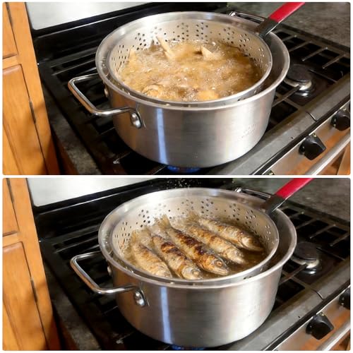 Veralune 10QT Deep Fryer Pot with Basket, Grade Outdoor Fryer | suitable for 4–6 people, perfect for seafood, chicken and French fries.