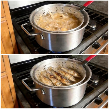 Veralune 10QT Deep Fryer Pot with Basket, Grade Outdoor Fryer | suitable for 4–6 people, perfect for seafood, chicken and French fries.