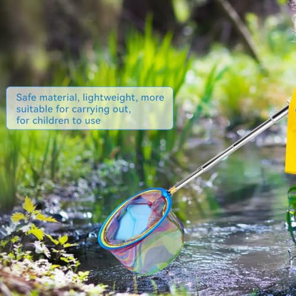 2PCS Fishing Net with Bucket, Telescopic Fishing Landing Net, Collapsible Youth Sand Bucket, Youth Fish Butterfly Catching for Freshwater Saltwater Outdoor Activities - color: Blue + Purple