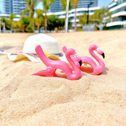 8 Pack Beach Towel Clips, Towel Clamp for Chairs Cruise Home Pool | Towel Clip for Beach Chairs Flamingo Parrot Beer Bottle Sunglasses Design - color: Pink & Yellow