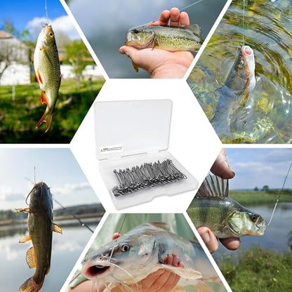 Baitholder Fishing Hooks, 50pcs Bait Holder Hooks Offset Long Shank Live Bait Fish Hook with Double Barbs for Bass Trout Crappie Saltwater Freshwater Fishing Size 4-6/0 - size: 50pcs-2#