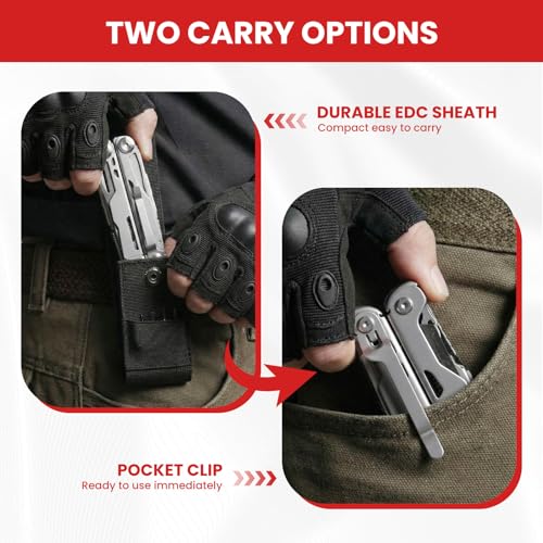 Multitool, 29-in-1 Stainless Steel Multi Tool Pliers with Screwdriver Sleeve, Damascus Pocket Knife, Nylon Sheath for Survival Camping, Hunting and Hiking - size: 29-in-1