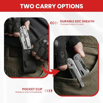 Multitool, 29-in-1 Stainless Steel Multi Tool Pliers with Screwdriver Sleeve, Damascus Pocket Knife, Nylon Sheath for Survival Camping, Hunting and Hiking - size: 29-in-1