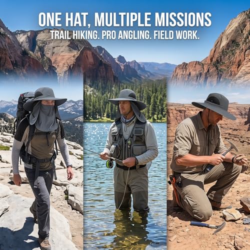 Fishing Hat for Men, UPF 50+ Removable Sun Protection Cap with Face Neck Flap, Hiking & Garden Summer Sun Hat for Women (US, Alpha, One Size, Grey)