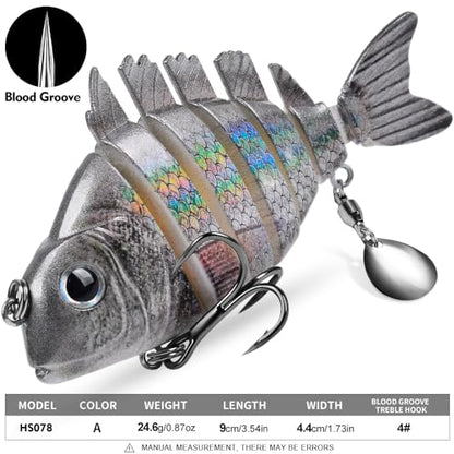 Crankbait Fishing Lure Pike Muskie Lures Lifelike Multi Jointed Swimbait Segement Hard Minnow Bait Treble Hook - color: HS078ABCDE-5pcs/set