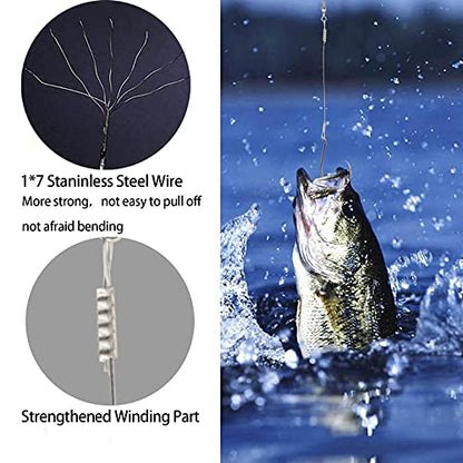 Saltwater Steel Circle Hook Rigs,Octopus Offset Fishing Hooks Leader Wire for Catfish Bass - size: 3/0-6pcs