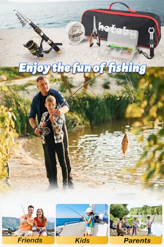 Fishing Pole Combo Set, 6.89ft Fishing Rod and Reel Combo, Carbon Fiber Telescopic Fishing Rod Kit with Spinning Reel, Fishing Pliers, Lip Gripper, Line, Lures for Beginner Angler