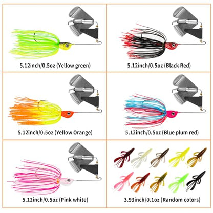 Premium Bass Fishing Buzzbait Kit - 3-in-1 Spinner Baits, Multicolor Topwater Swimbaits & Hard Metal Lures for Bass, Pike & Trout + 10pc Swamp Monster Rage Bug Baits (Small) - color: B