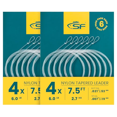 SF Pre-Tied Loop Fly Fishing Tapered Leader Nylon Clear Trout Freshwater Saltwater Bonefish Permit Bass Salmon Steelhead 7.5FT 9FT 10FT 12FT 15FT 0X 1X 2X 3X 4X 5X 6X 7X - size: 7.5FT-4X, style: Freshwater Knotted 12-pack