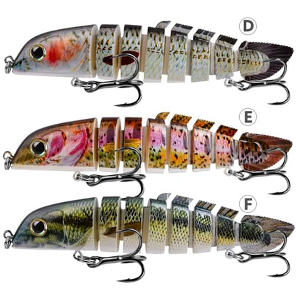 Crankbait Fishing Lure Pike Muskie Lures Lifelike Multi Jointed Swimbait Segement Hard Minnow Bait Treble Hook - color: HS075DEF-3pcs/set