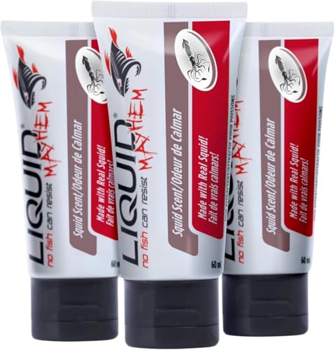 Liquid Mayhem Squid Fish Attractant Gel 60 ml / 2 oz · 60 Uses – Real Anchovy Bait & Aminos | UV-Enhanced Long-Lasting Gel – All Lure Types - size: 3-Pack