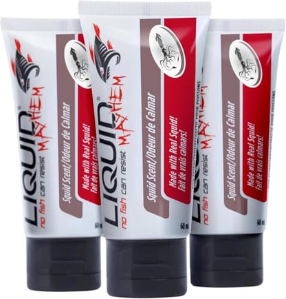Liquid Mayhem Squid Fish Attractant Gel 60 ml / 2 oz · 60 Uses – Real Anchovy Bait & Aminos | UV-Enhanced Long-Lasting Gel – All Lure Types - size: 3-Pack