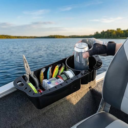 Boat Tool Holder & Cup Caddy 1-Pack | Multifunctional storage for pliers, knives, bait & drinks. Fits kayaks, bass boats, pontoons & jon boats. With drainage holes