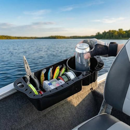 Boat Tool Holder & Cup Caddy 1-Pack | Multifunctional storage for pliers, knives, bait & drinks. Fits kayaks, bass boats, pontoons & jon boats. With drainage holes