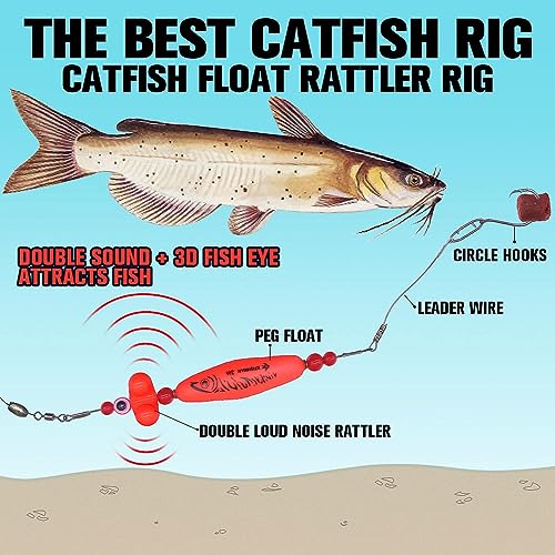 Catfish-Rig-for-Bank-Fishing-Catfishing-Tackle-Floats-with-Rattler-Santee Cooper Rig Equipment - color: Red-4 Pack, size: 2.5 inch