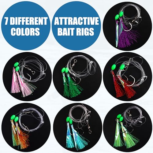 Fishing Bait Rig Set,4/10 Packs Saltwater Fishing Rigs with Sharp Circle Hooks/Barrel Swivels/Mono Leader/Glow Bead Flounder Bottom Fish Rigs for Sea Trout Rockfish - size: 10 Packs