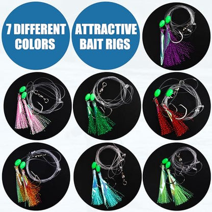 Fishing Bait Rig Set,4/10 Packs Saltwater Fishing Rigs with Sharp Circle Hooks/Barrel Swivels/Mono Leader/Glow Bead Flounder Bottom Fish Rigs for Sea Trout Rockfish - size: 10 Packs