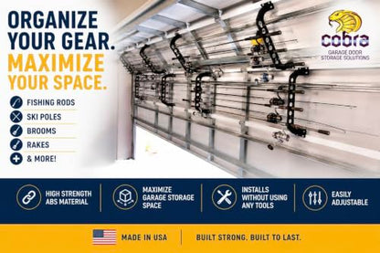 Cobra Storage Garage Door Storage Rack - 21" Black ABS Plastic Fishing Rod Holder - Ultimate Garage Organization for Fishing Gear and Equipment, Saltwater Fishing Gear (1 Pack) - size: 21 inch